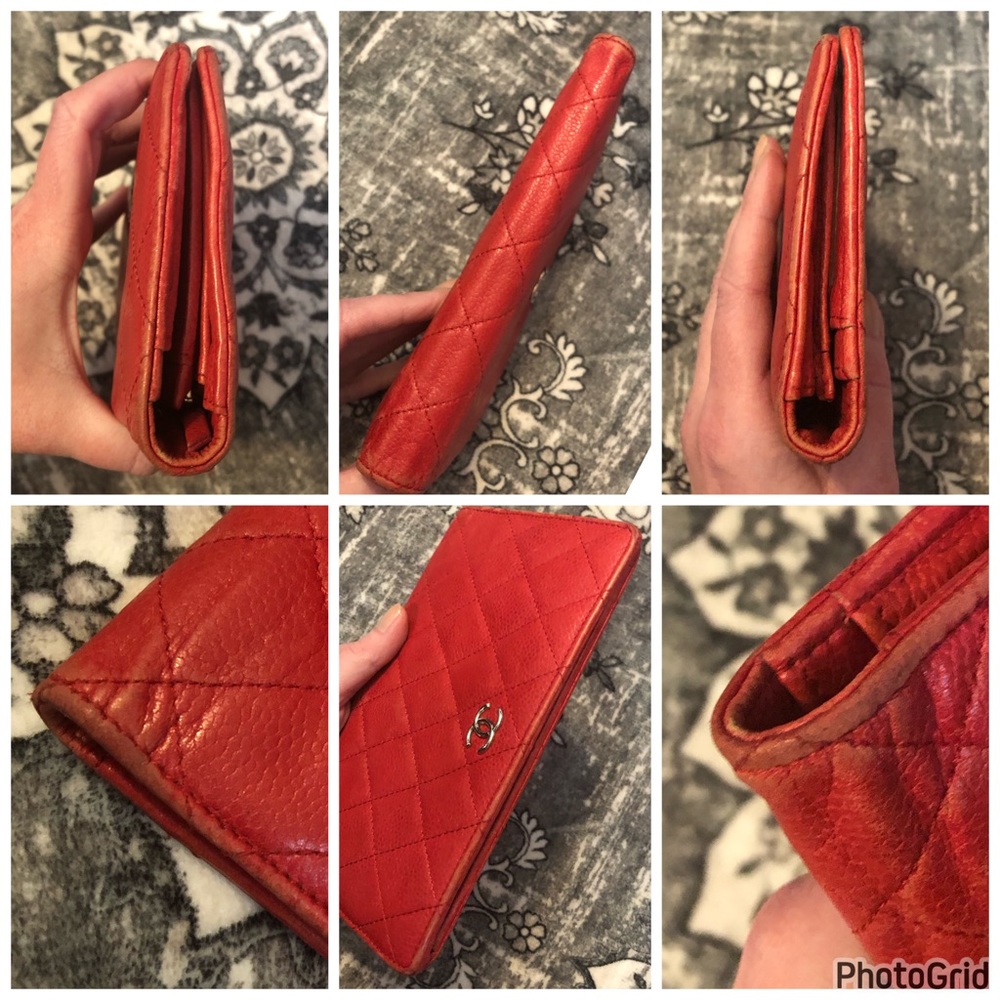 AUTHENTIC CHANEL Quilted Red Caviar Leather Interlocking CC Classic Long Wallet - Picture 9 of 16